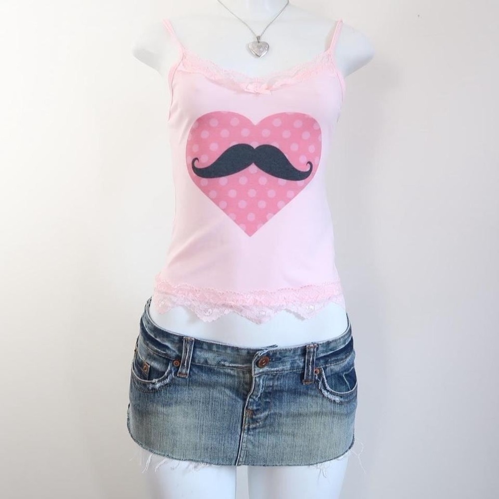 y2k mustache heart lace trim cami 2010s tumblr core